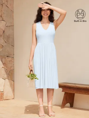 V-neck Fit-and-flare Midi Brami Dress with Pockets