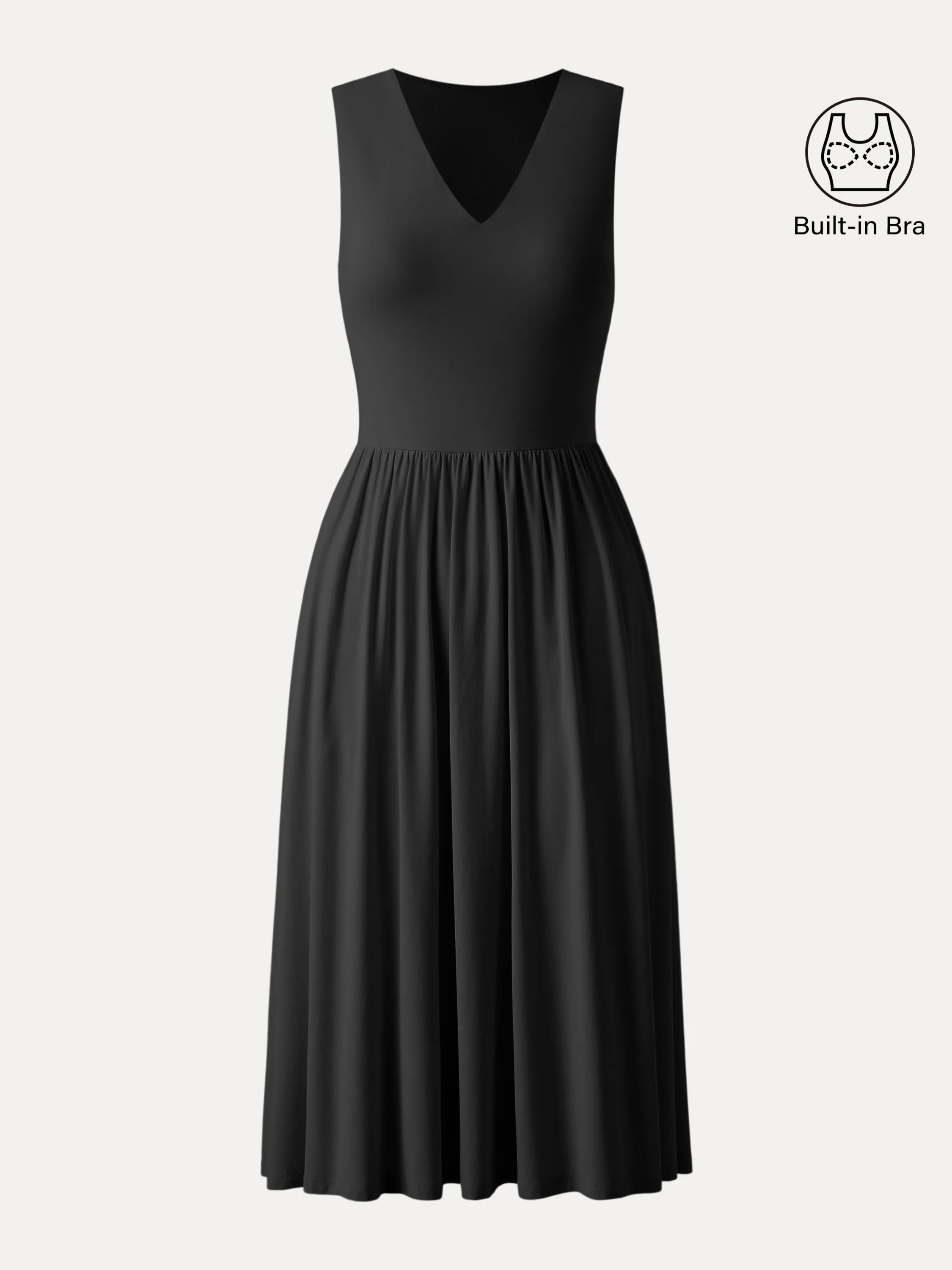 V-neck Fit-and-flare Midi Brami Dress with Pockets