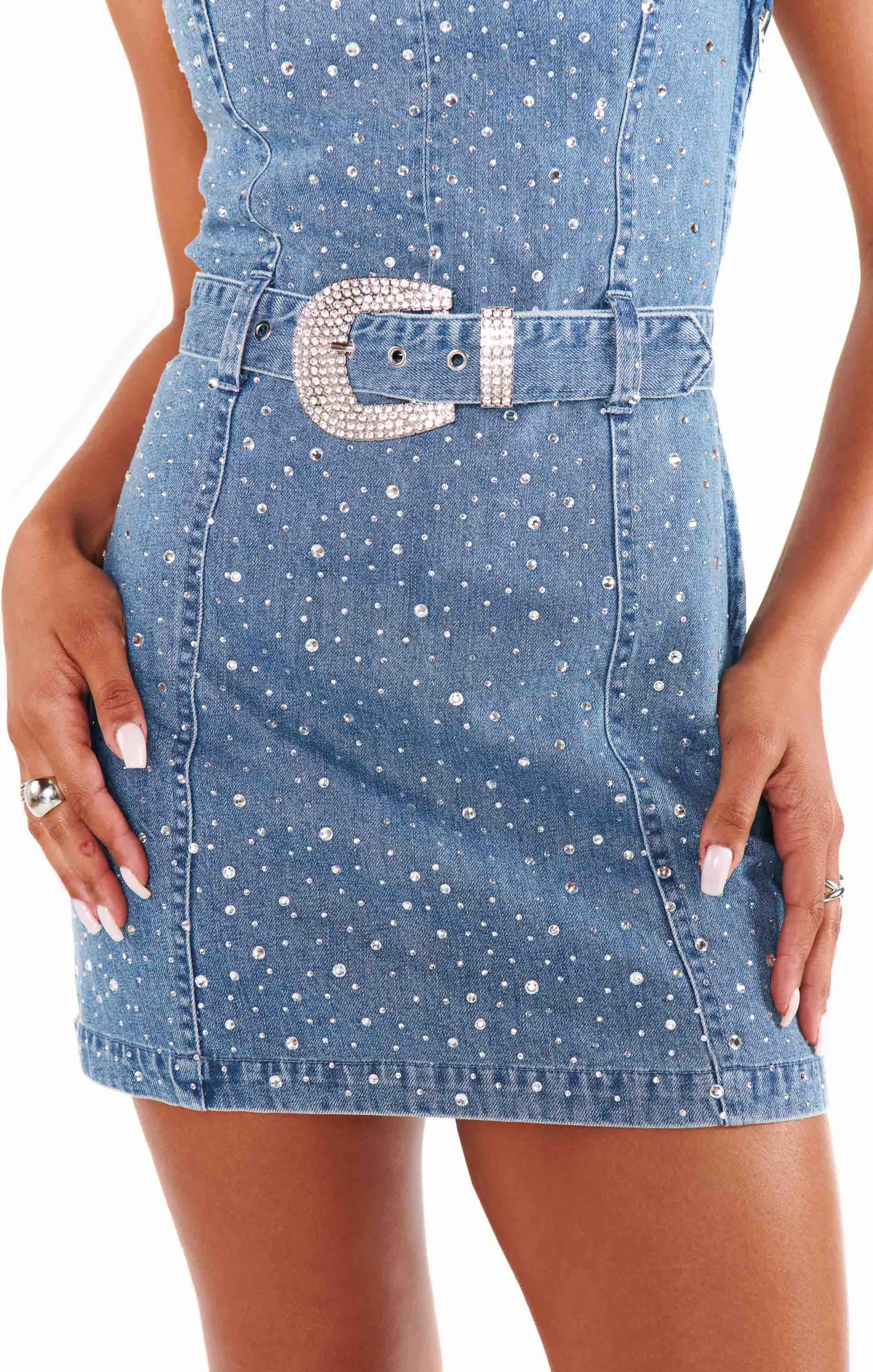 Vegas Mini Dress ~ Embellished Rhinestone Denim