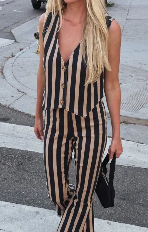 Vicky Vest Top ~ Sepia Stripe Denim