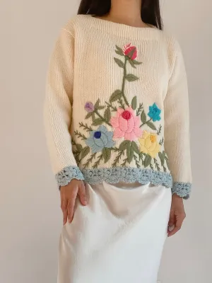 Vintage Embroidered Floral Sweater - S