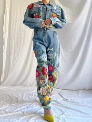 Vintage Floral Denim Set - M
