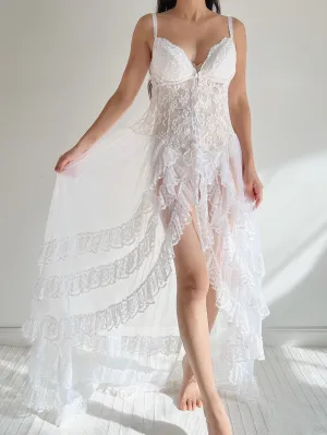 Vintage Ivory/White Lace Negligee - M