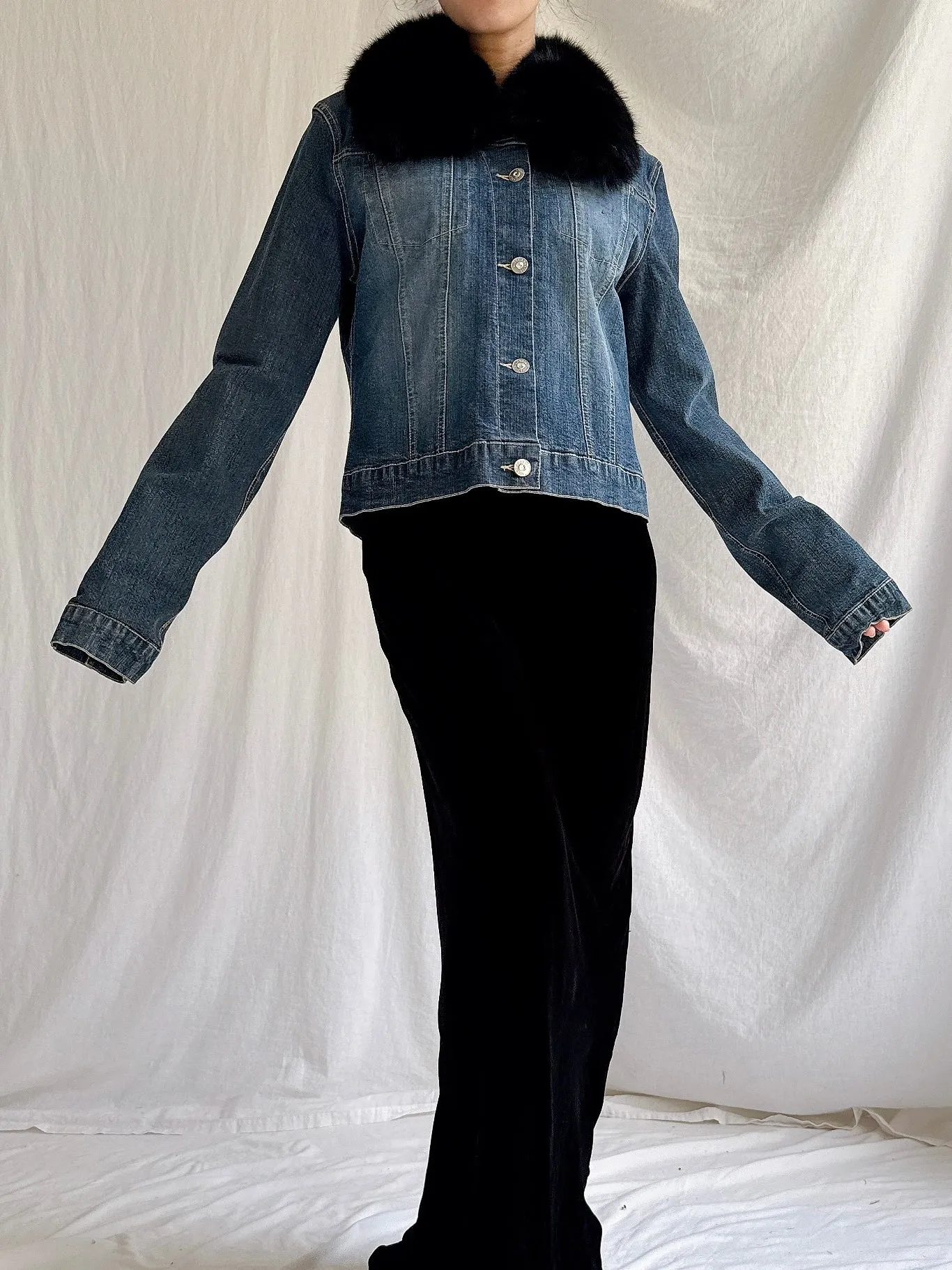 Vintage Ricci Andrist Fur Collar Denim Jacket - M/IT44