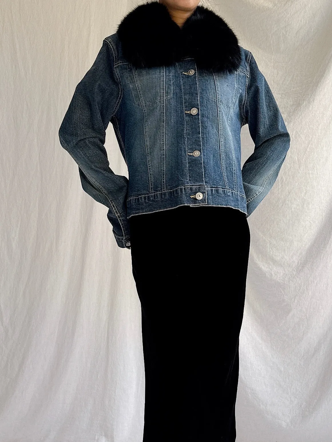 Vintage Ricci Andrist Fur Collar Denim Jacket - M/IT44