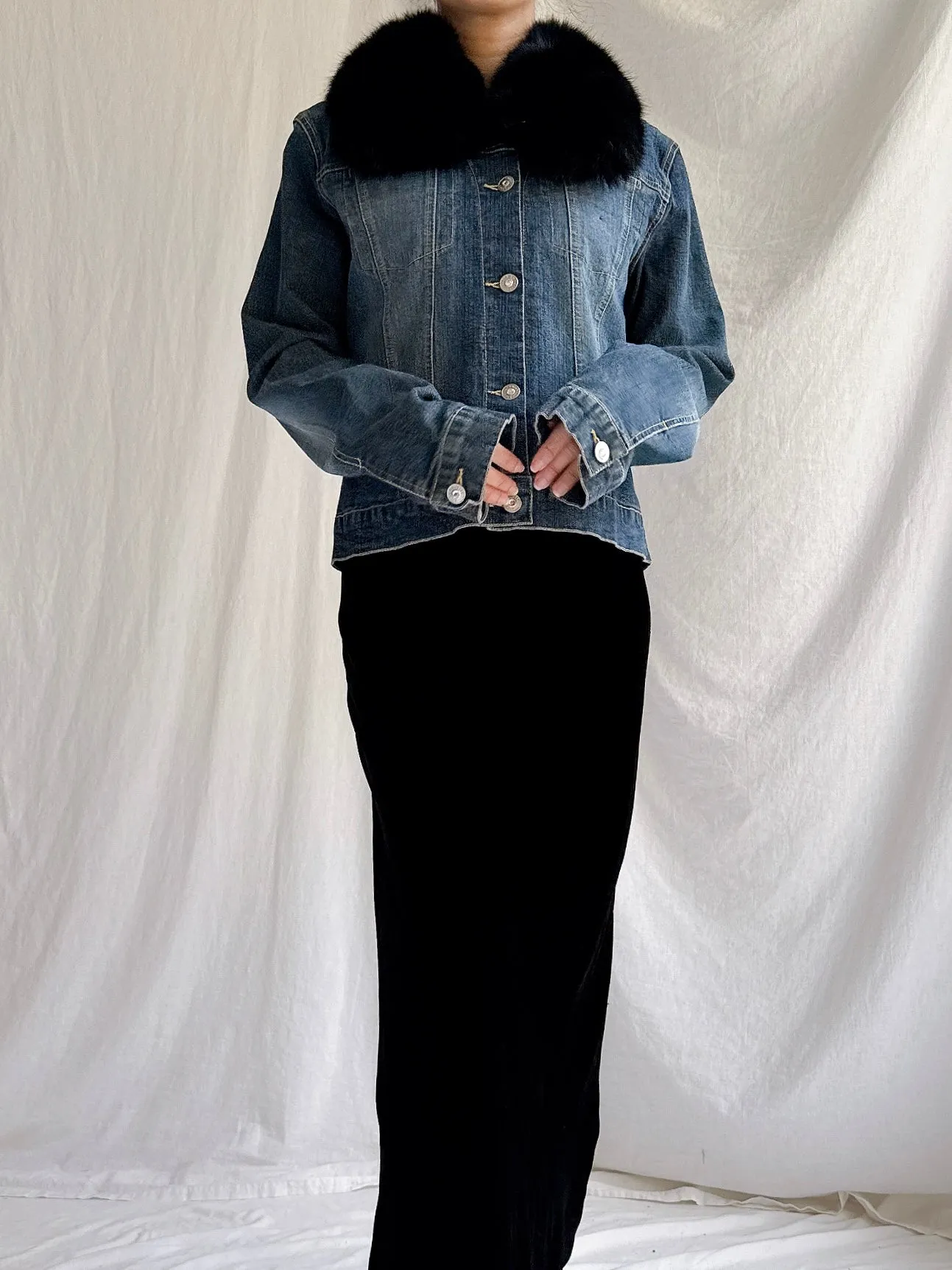 Vintage Ricci Andrist Fur Collar Denim Jacket - M/IT44