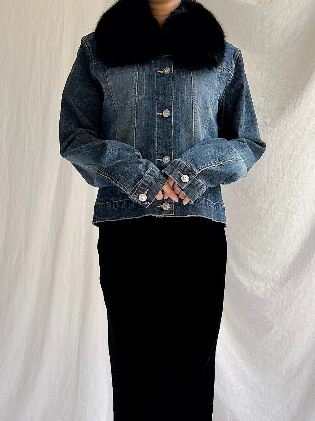 Vintage Ricci Andrist Fur Collar Denim Jacket - M/IT44