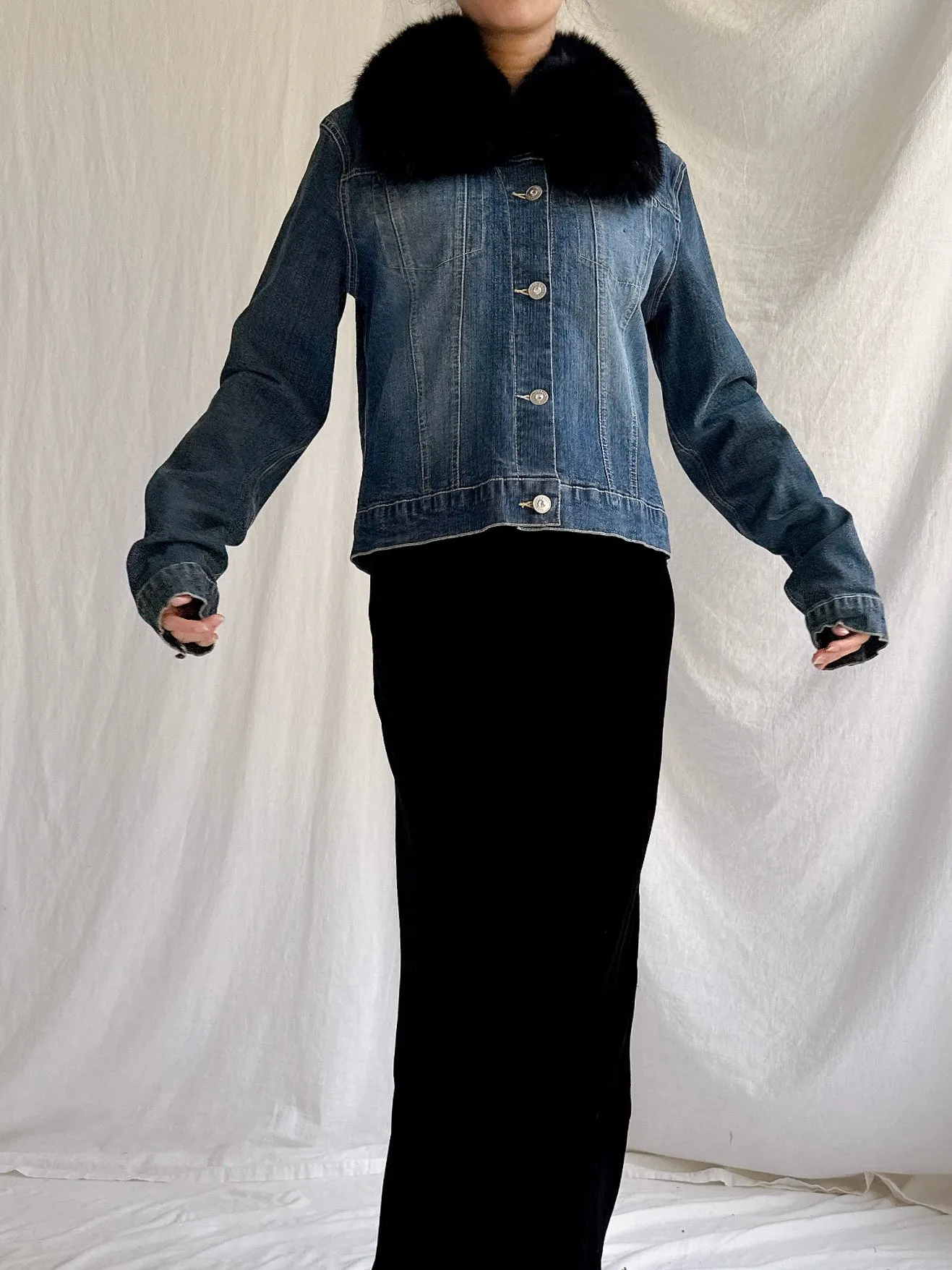 Vintage Ricci Andrist Fur Collar Denim Jacket - M/IT44
