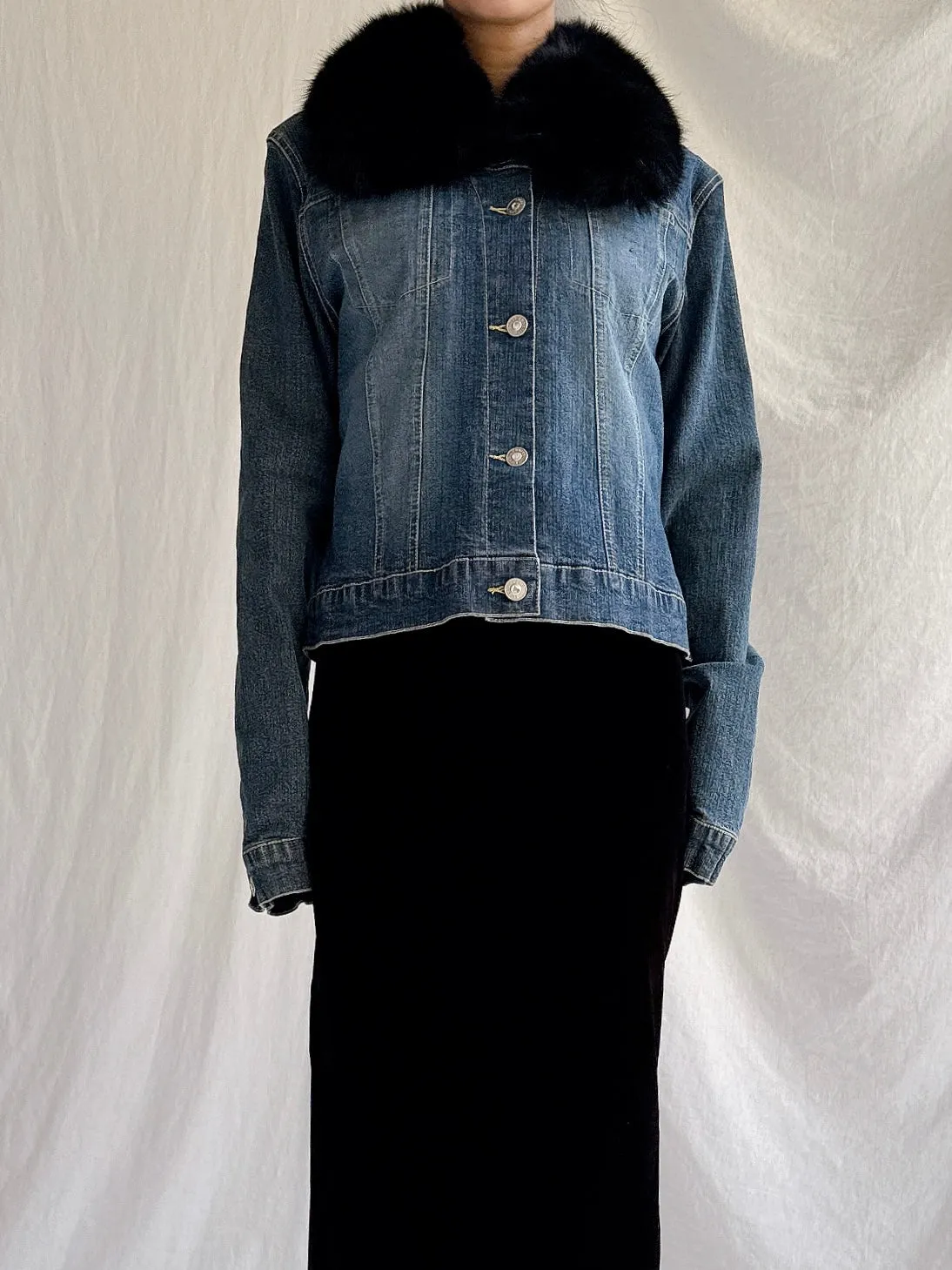 Vintage Ricci Andrist Fur Collar Denim Jacket - M/IT44