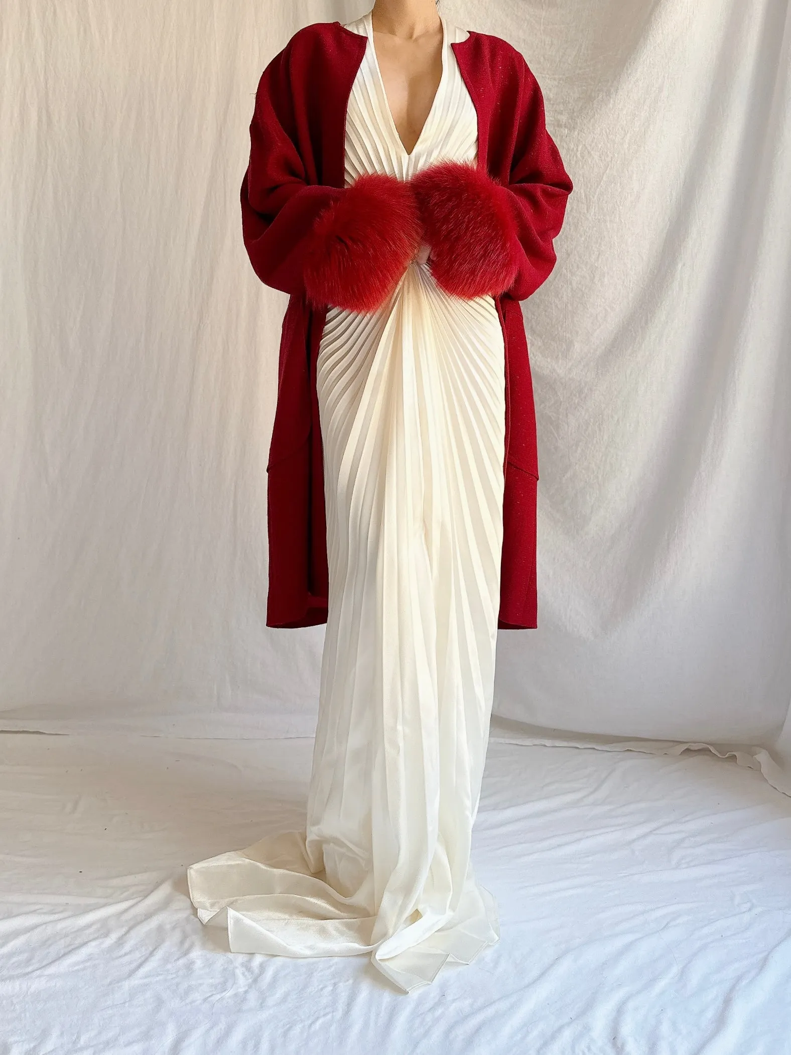 Vintage Wool Fox Fur Coat - M