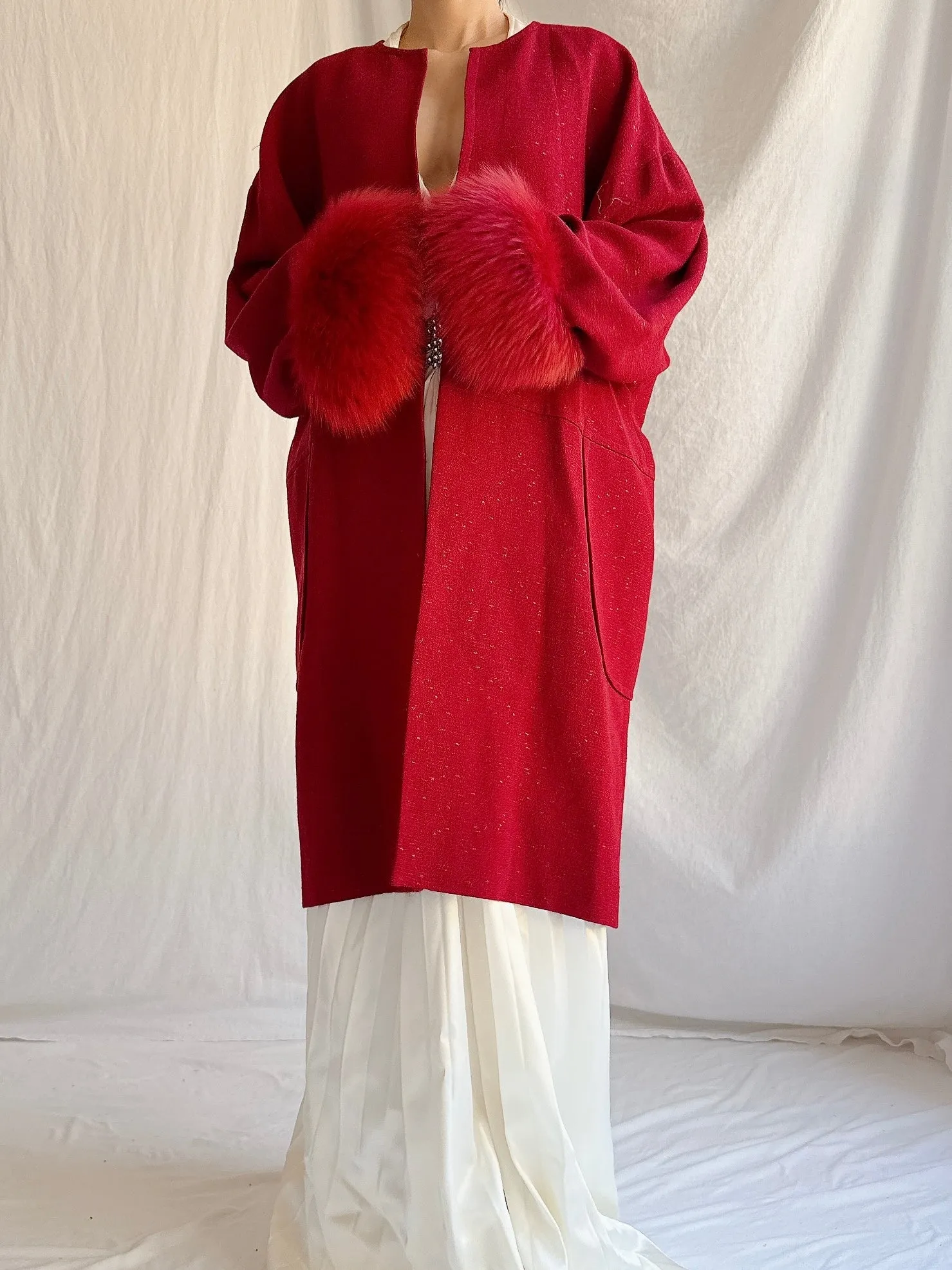 Vintage Wool Fox Fur Coat - M