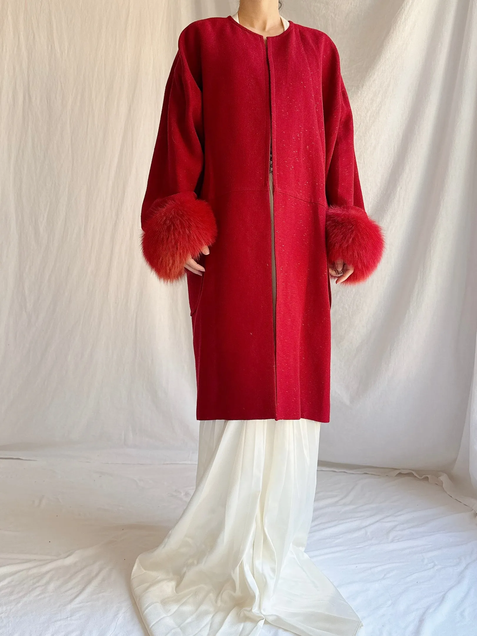 Vintage Wool Fox Fur Coat - M