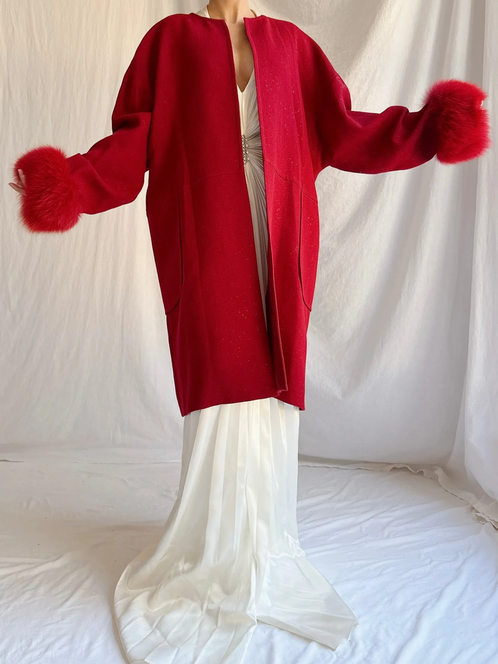 Vintage Wool Fox Fur Coat - M