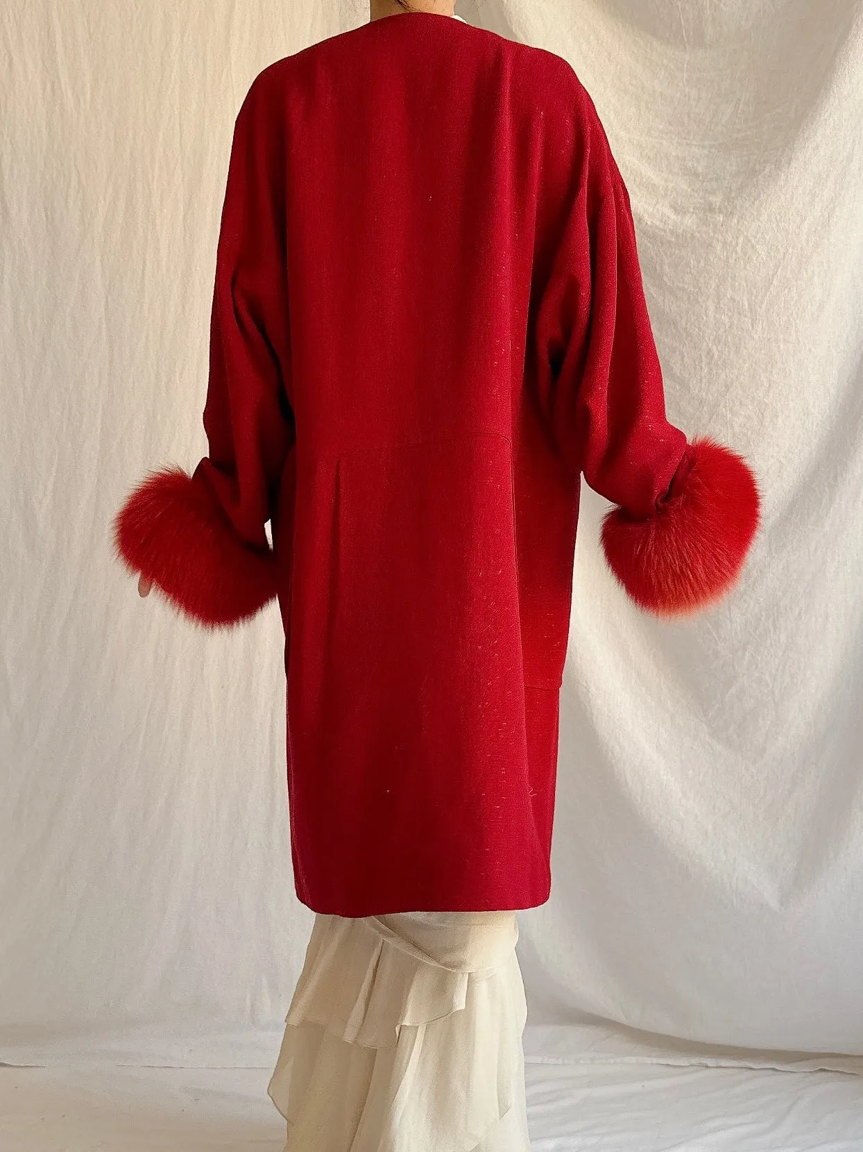 Vintage Wool Fox Fur Coat - M