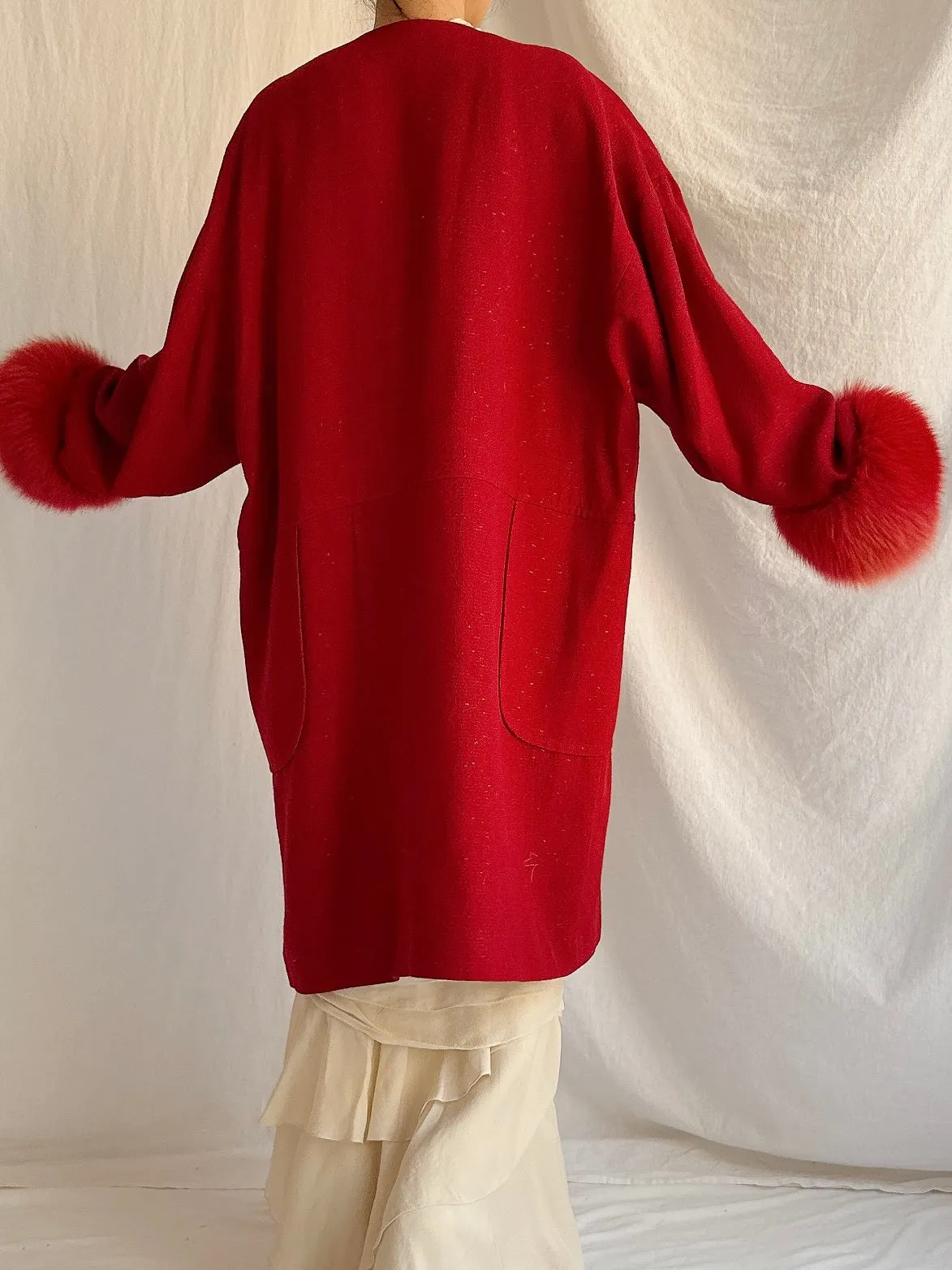 Vintage Wool Fox Fur Coat - M