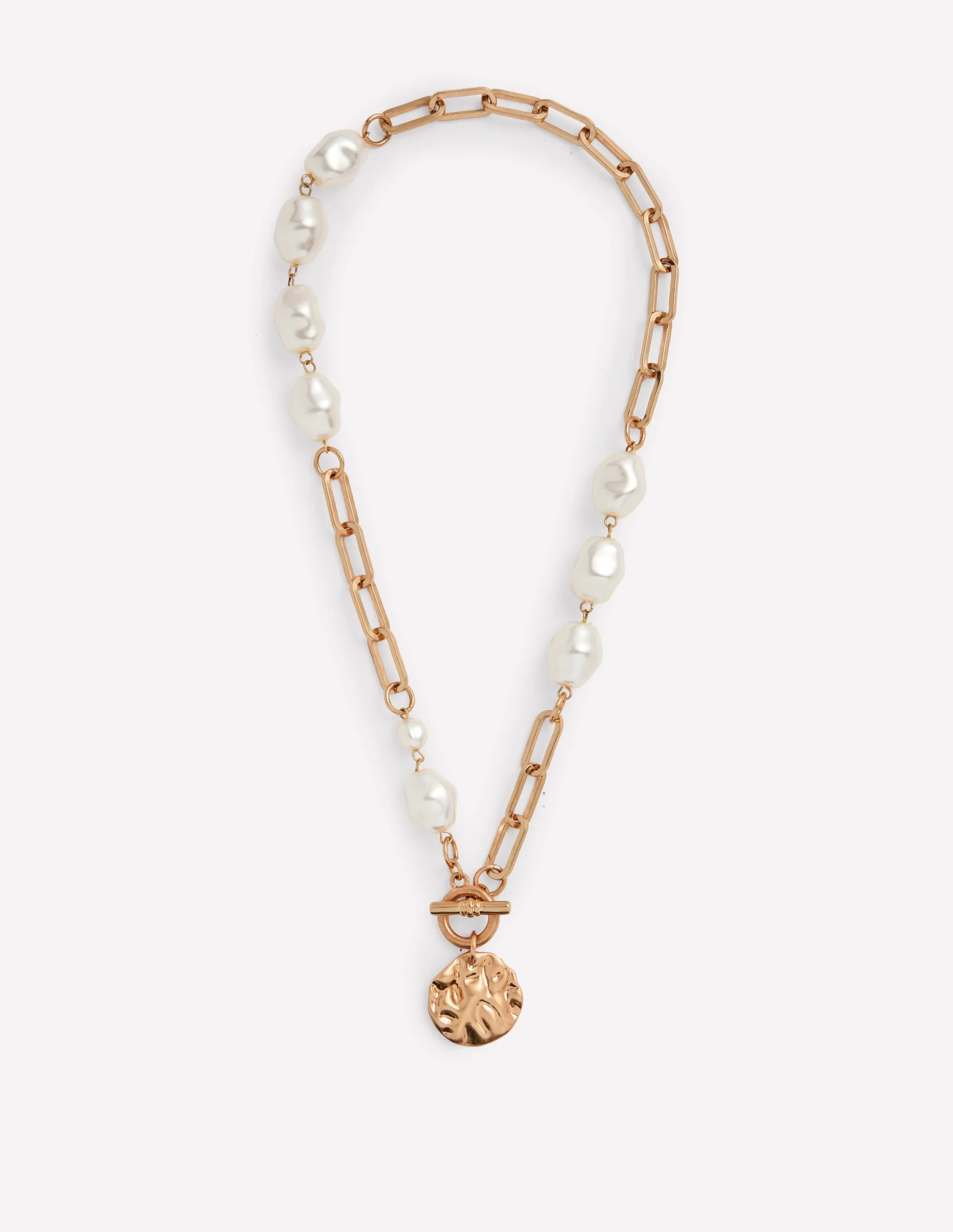 Weathered Faux Pearl Necklace-Gold/Pearl