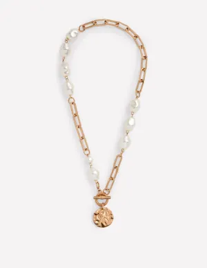 Weathered Faux Pearl Necklace-Gold/Pearl