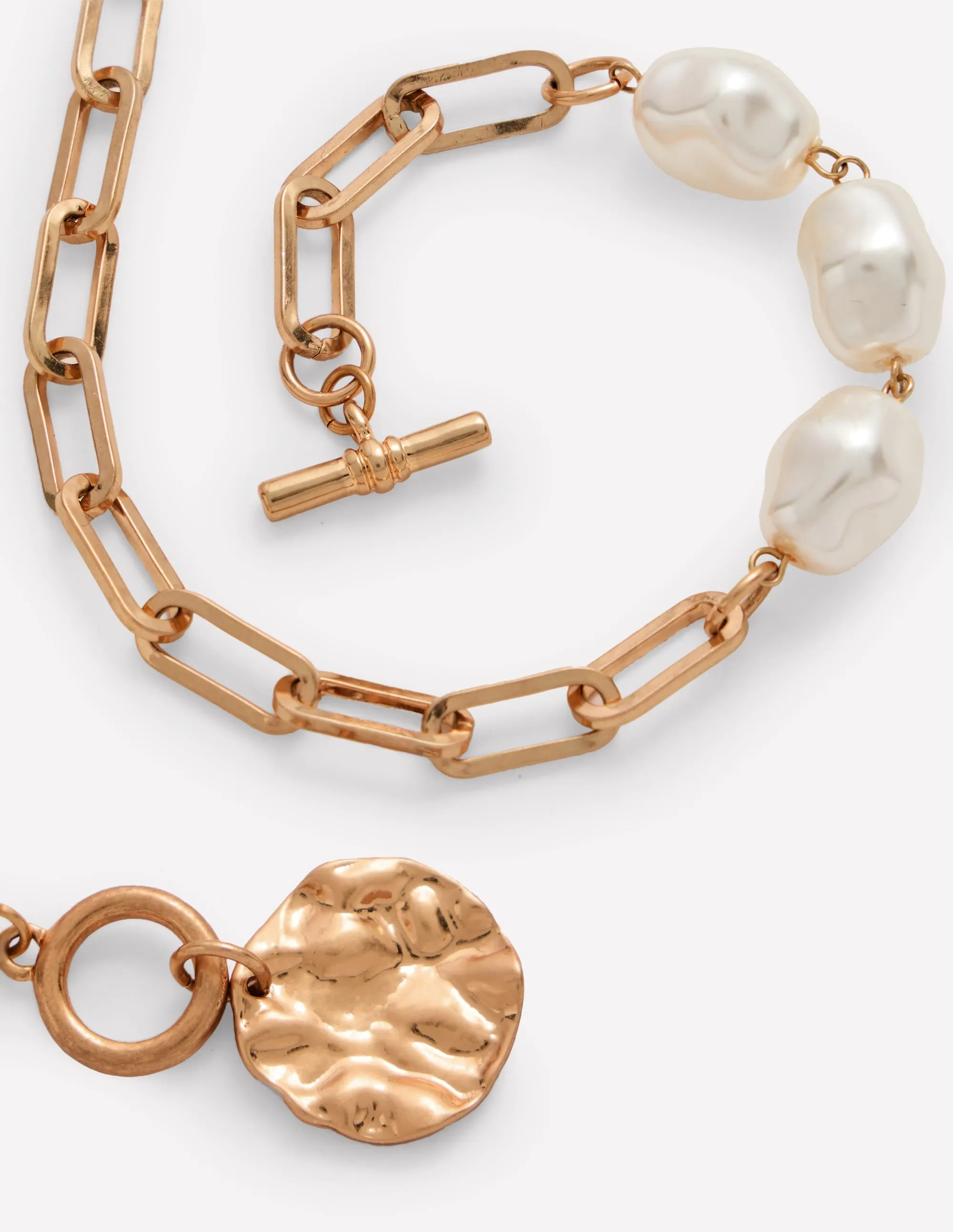 Weathered Faux Pearl Necklace-Gold/Pearl