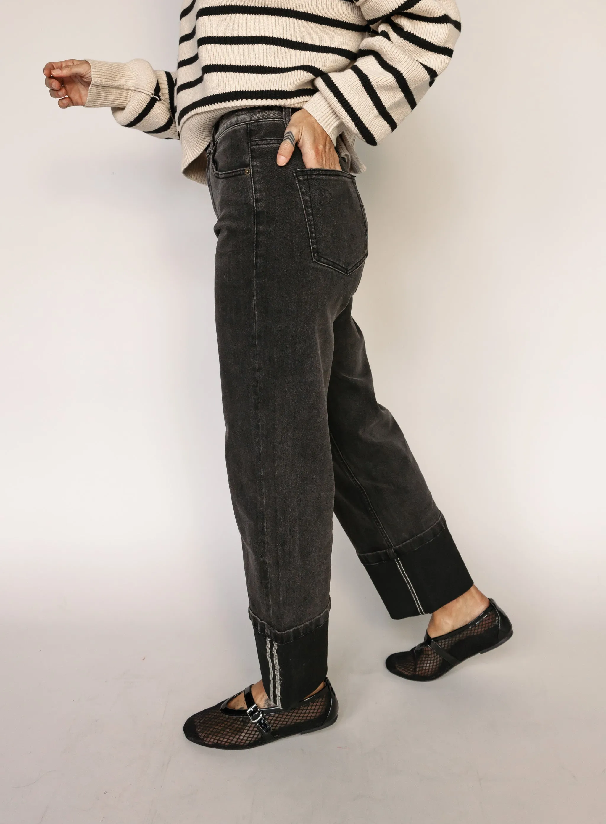 Weston Cuffed Black Denim - Final Sale