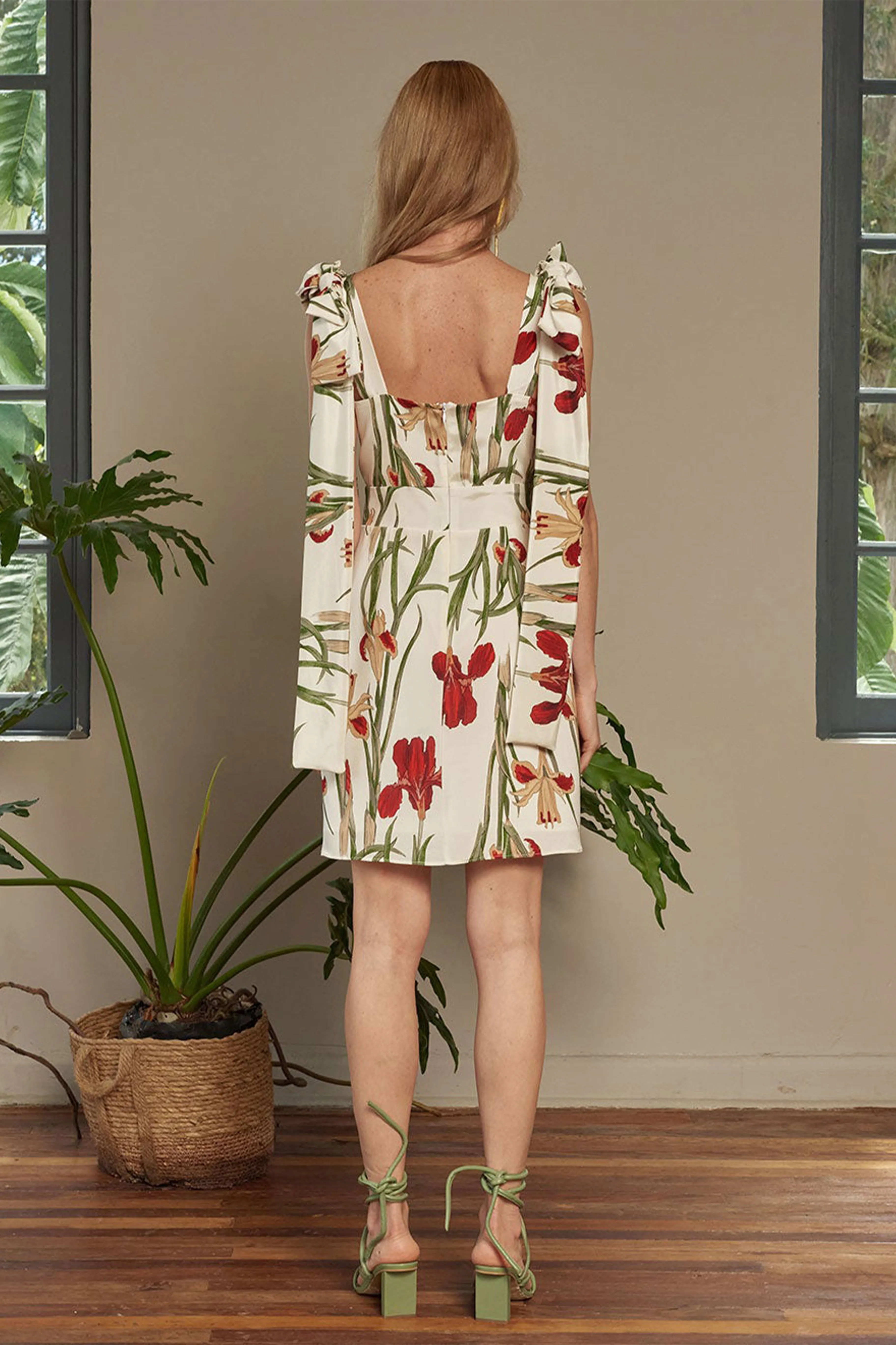 White Flora Mini Dress With Ribbons Detail