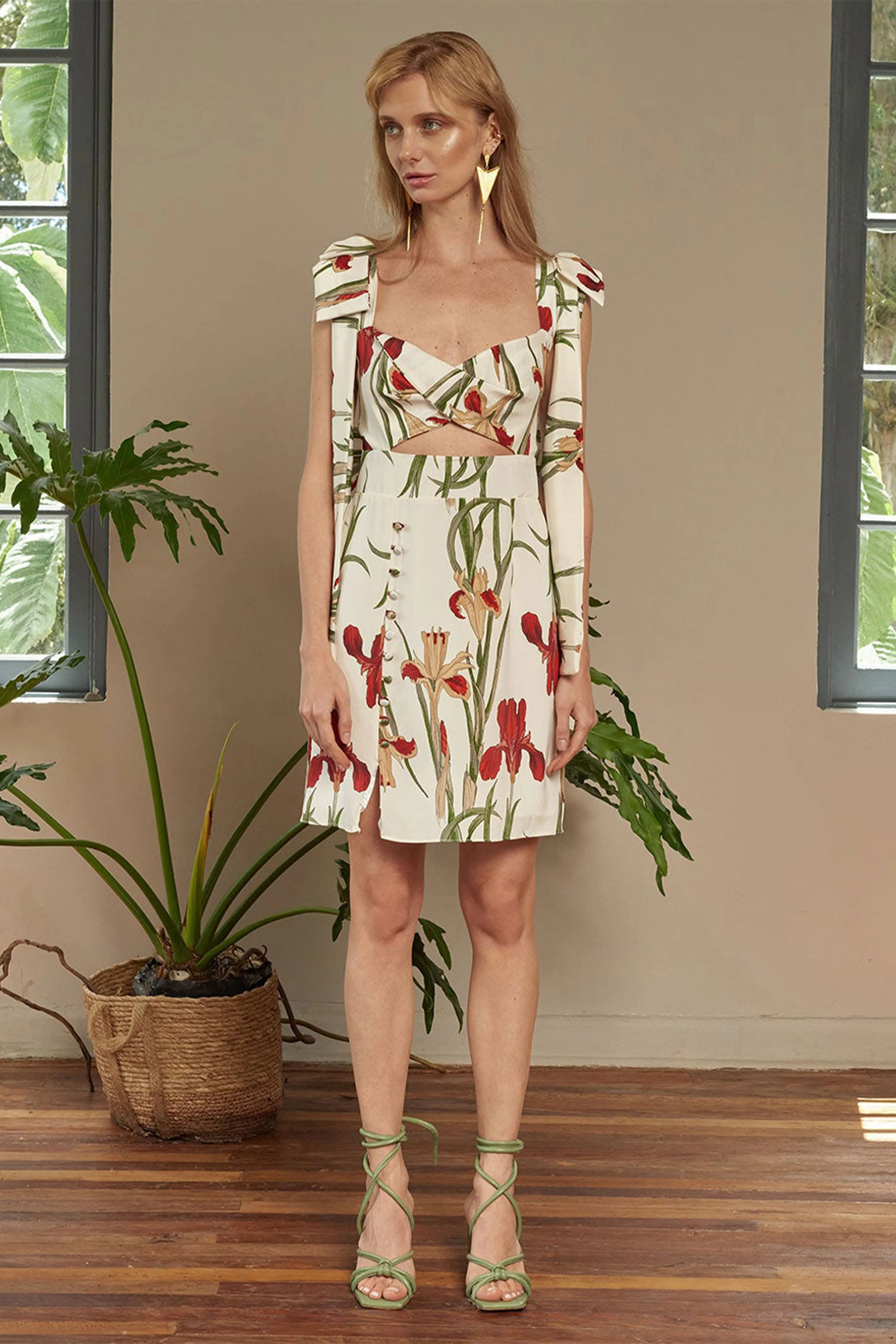 White Flora Mini Dress With Ribbons Detail
