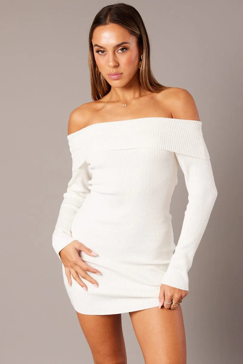 White Knit Dress Long Sleeve Mini