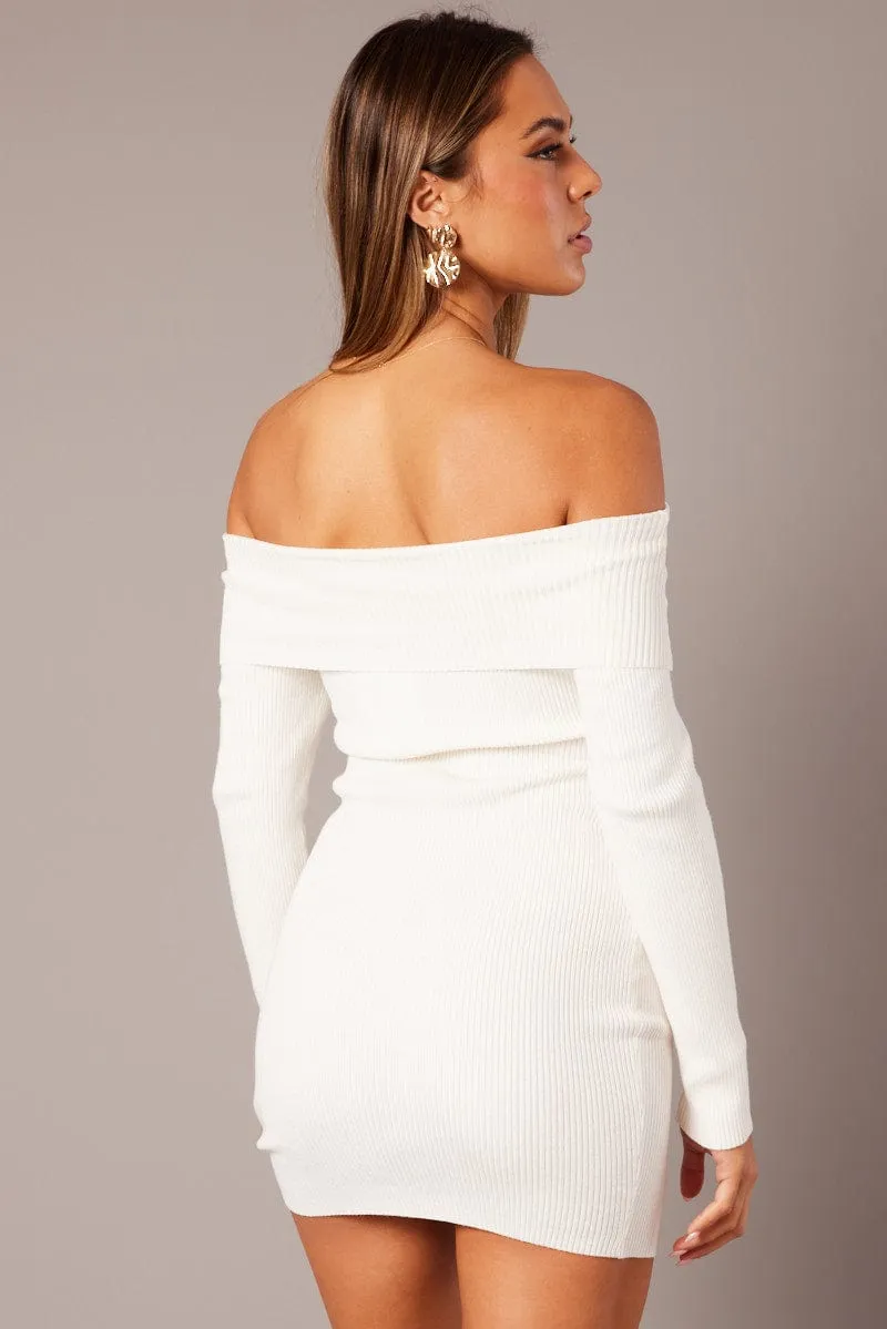 White Knit Dress Long Sleeve Mini