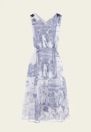 White Nature-print Sleeveless Dress