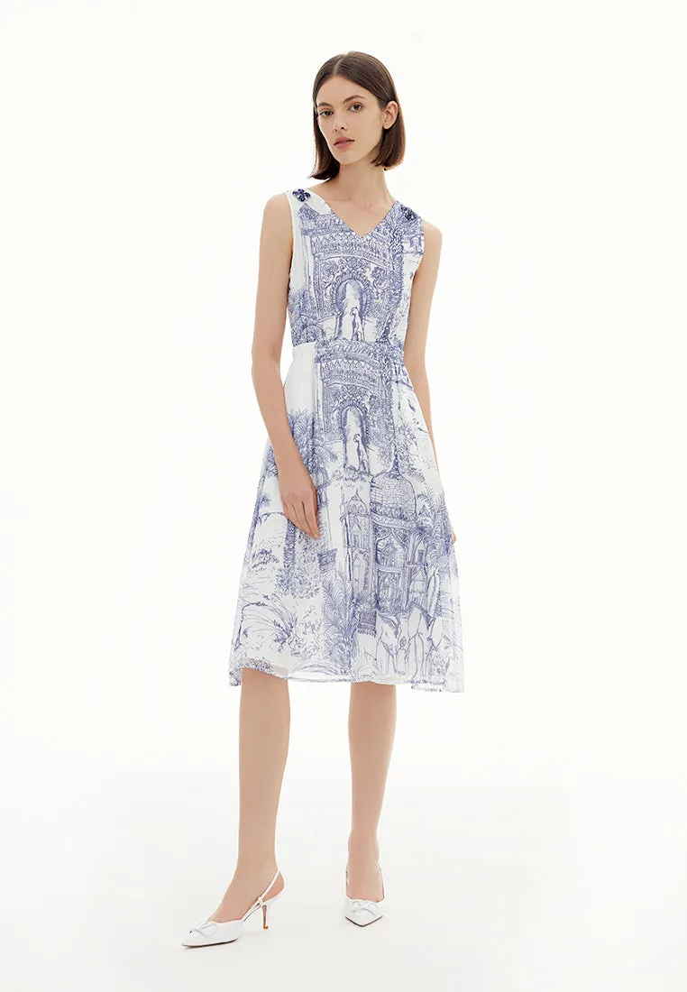 White Nature-print Sleeveless Dress
