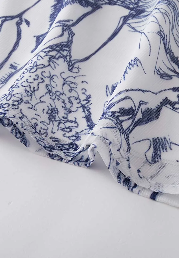 White Nature-print Sleeveless Dress