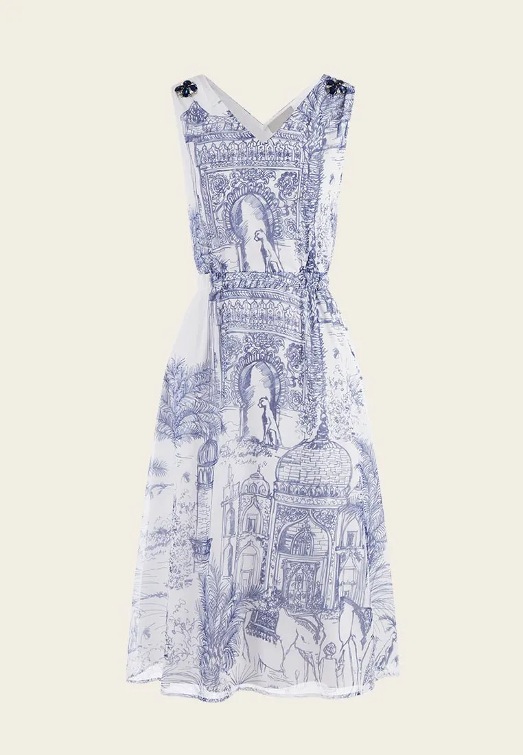 White Nature-print Sleeveless Dress