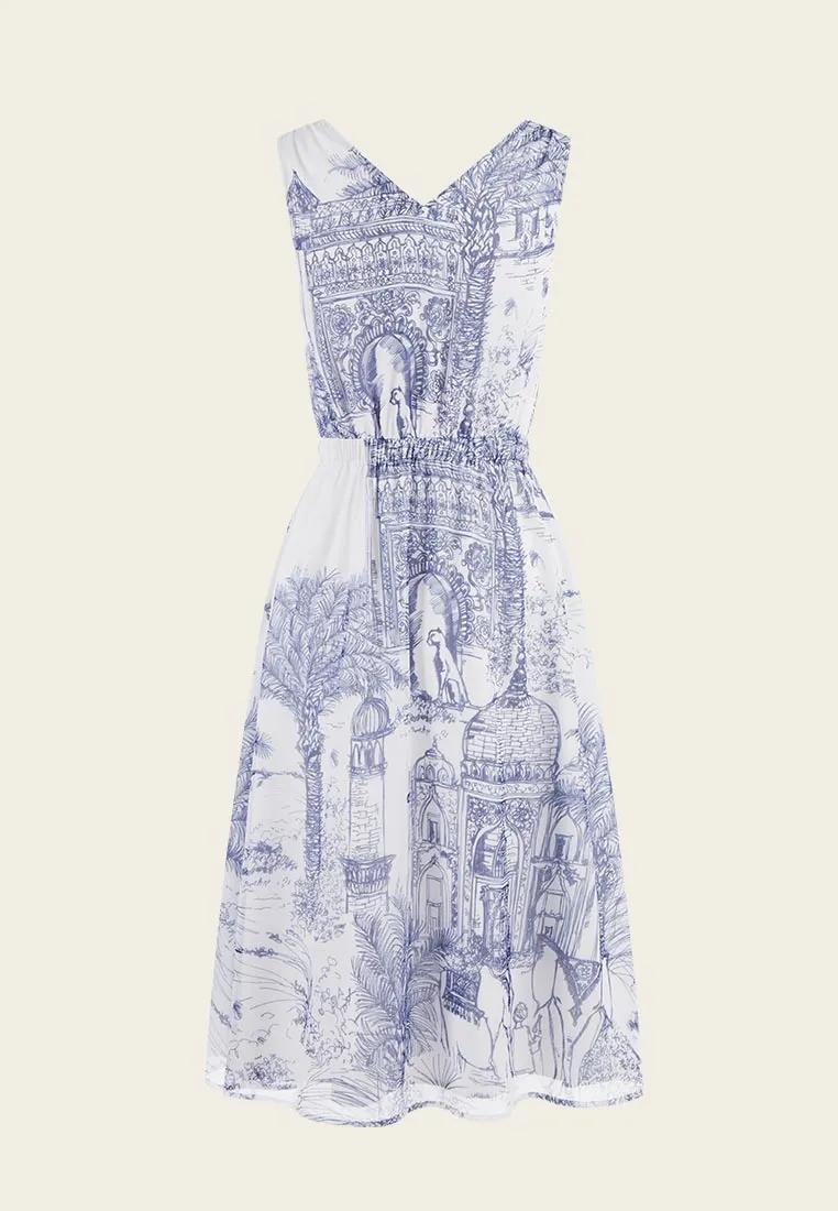 White Nature-print Sleeveless Dress